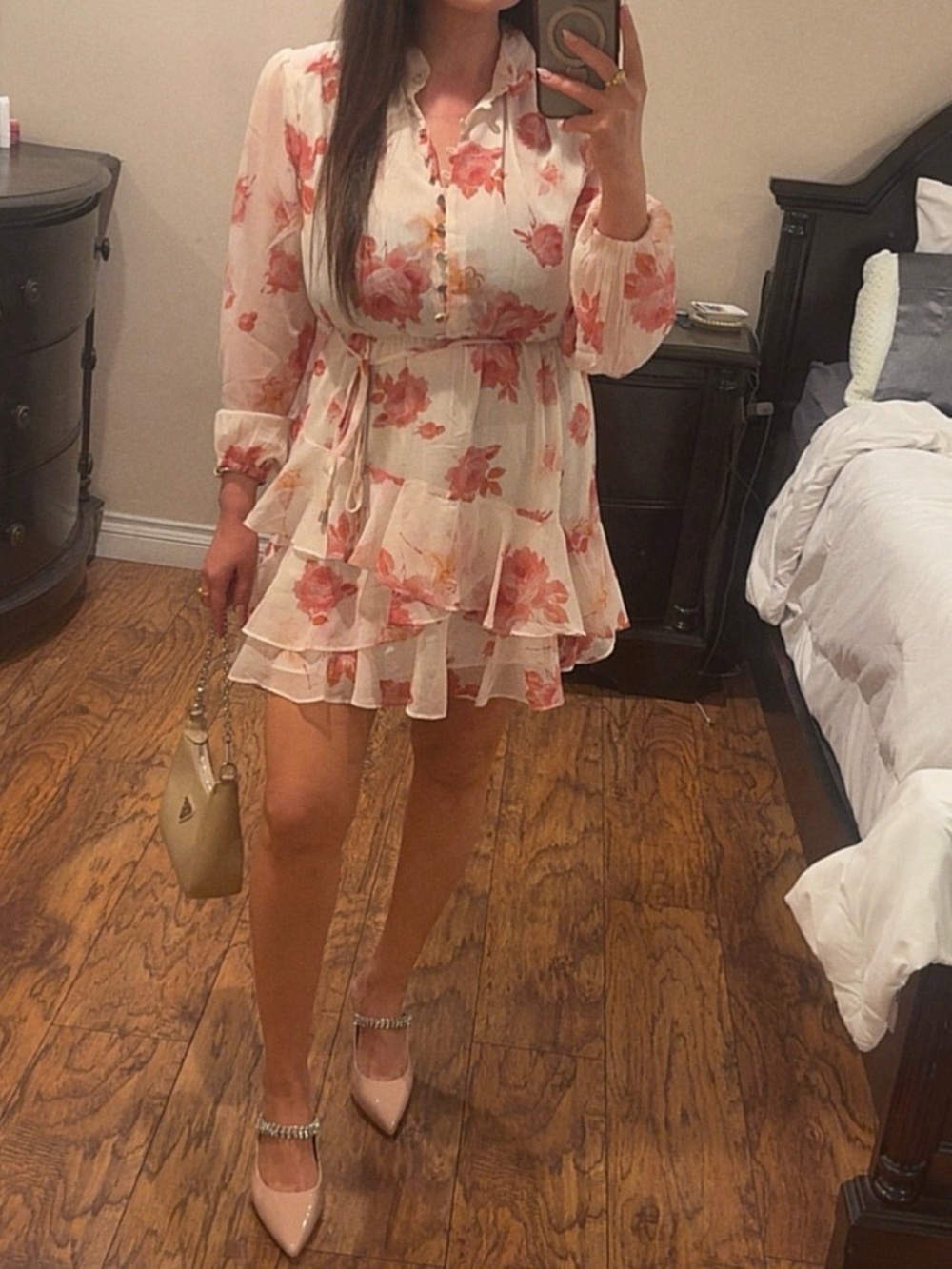 Floral Tiered Chiffon Mini Dress - Pink Floral